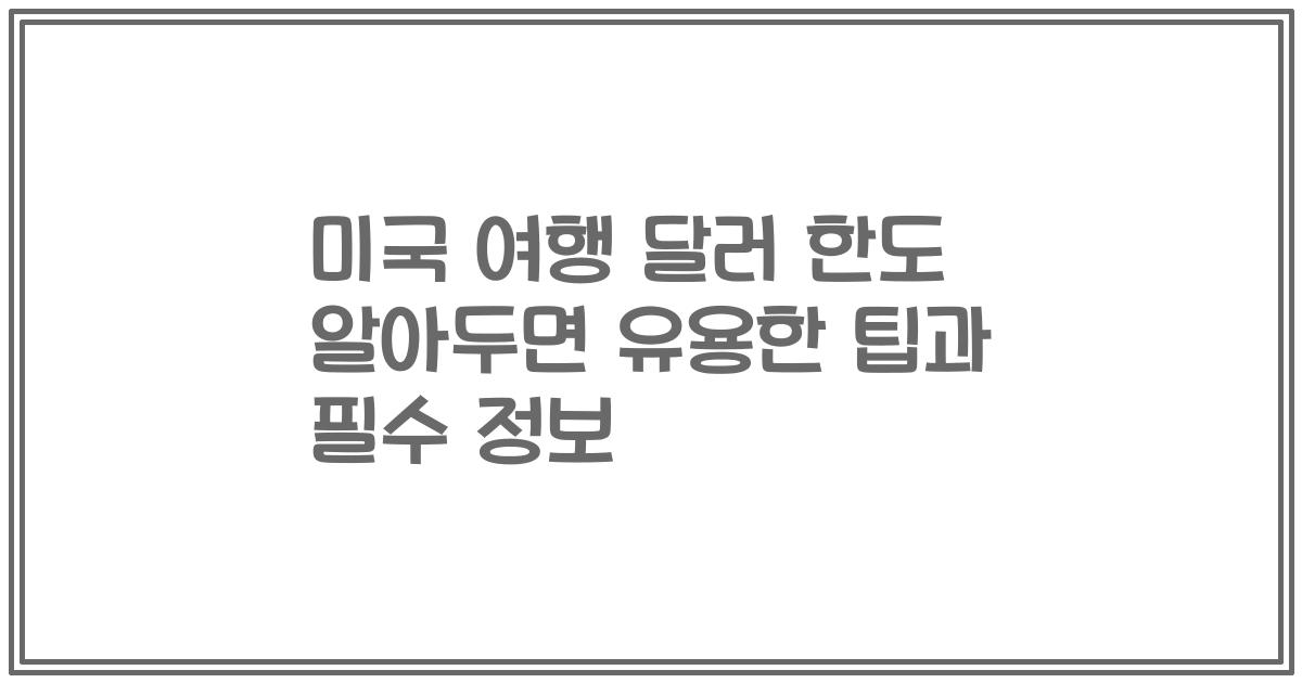 미국 여행 달러 한도 알아두면 유용한 팁과 필수 정보