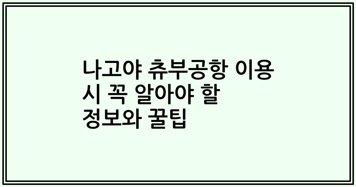나고야 츄부공항 이용 시 꼭 알아야 할 정보와 꿀팁
