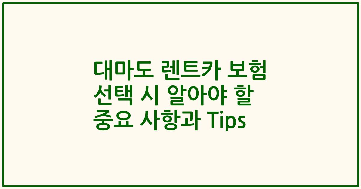 대마도 렌트카 보험 선택 시 알아야 할 중요 사항과 Tips
